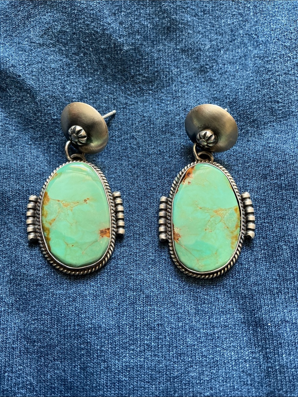 Large Turquoise Sterling Silver Southwestern Dangle Earrings